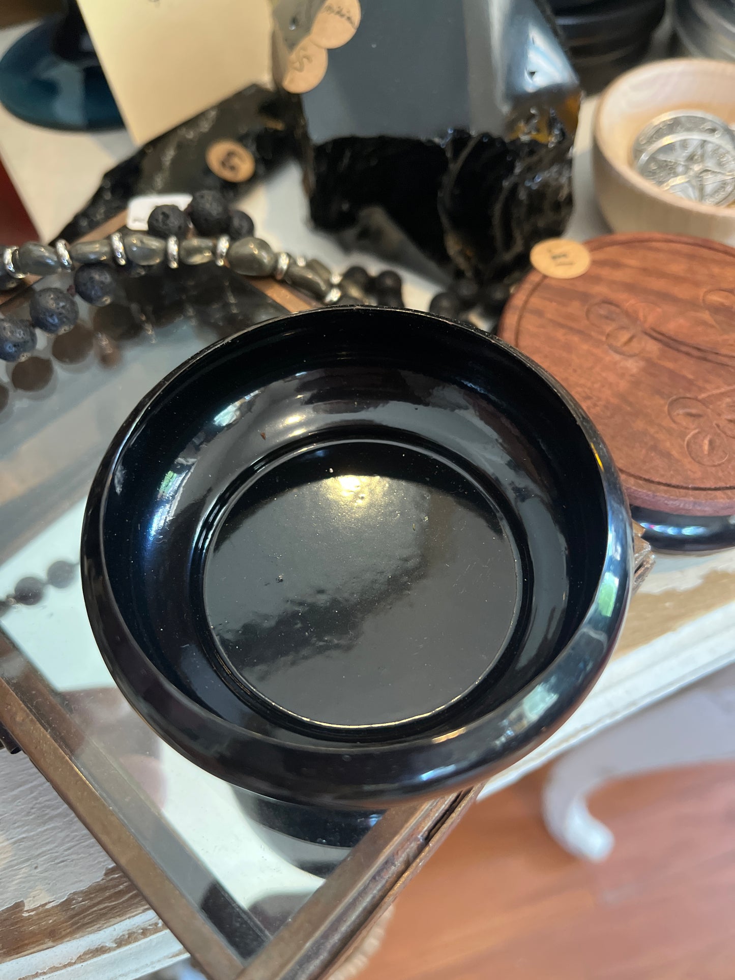 Metal bowl with floral wood lid